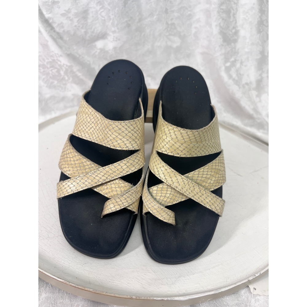 Mephisto Womens Helen Snakeskin Embossed Leather Slide Sandals Beige EU 37 - Picture 2 of 7